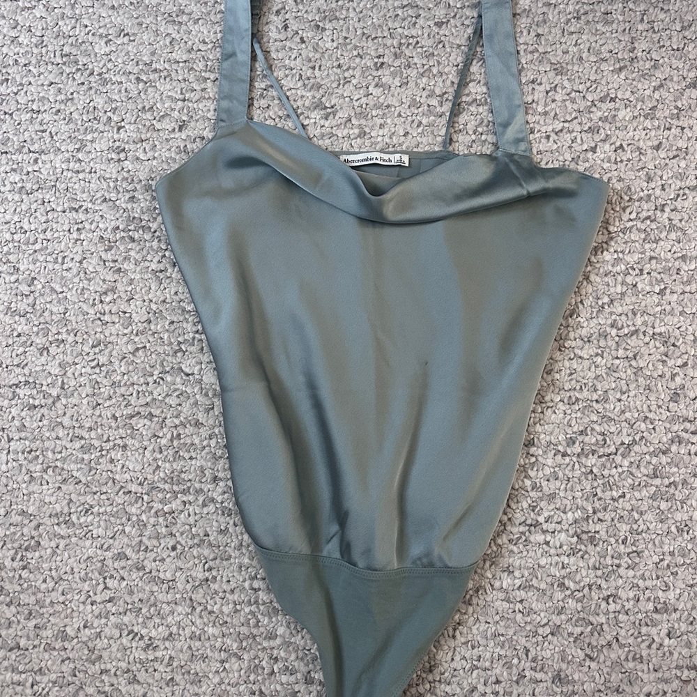 Abercrombie & Fitch Satin Cowl Neck Top in Sage